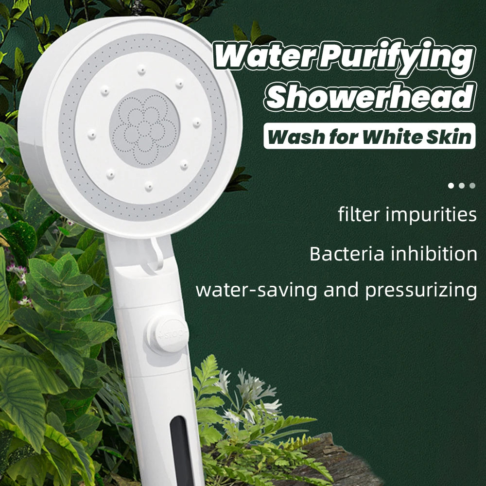 6 Modes High Pressure Shower Heads One-key Stop Water Cotton Filter